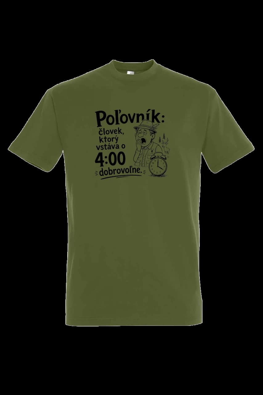 T-shirt Poľovík vstáva dobrovoľne | čierna potlač, Man, Dark Khaki