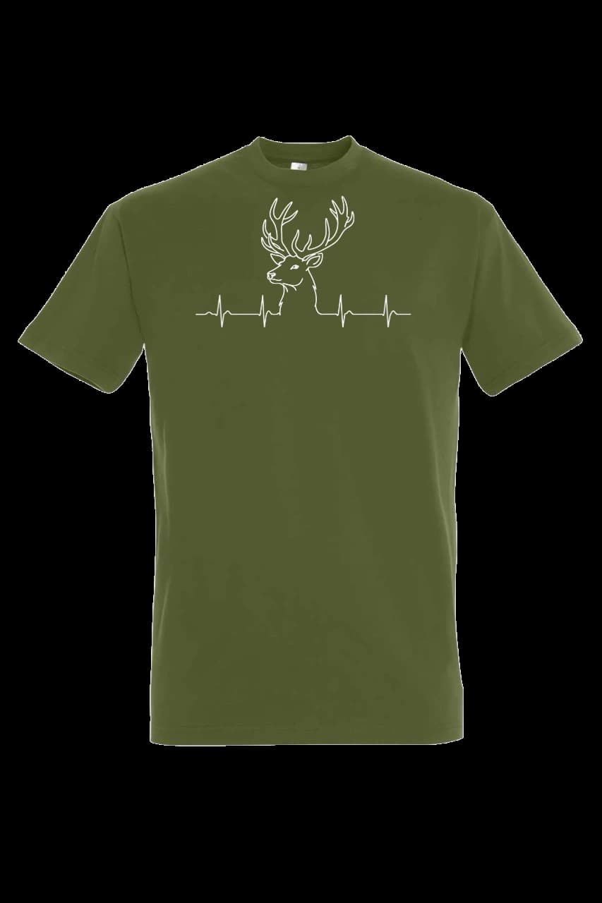 T-shirt Jeleň - EKG | biela potlač, Man, Dark Khaki