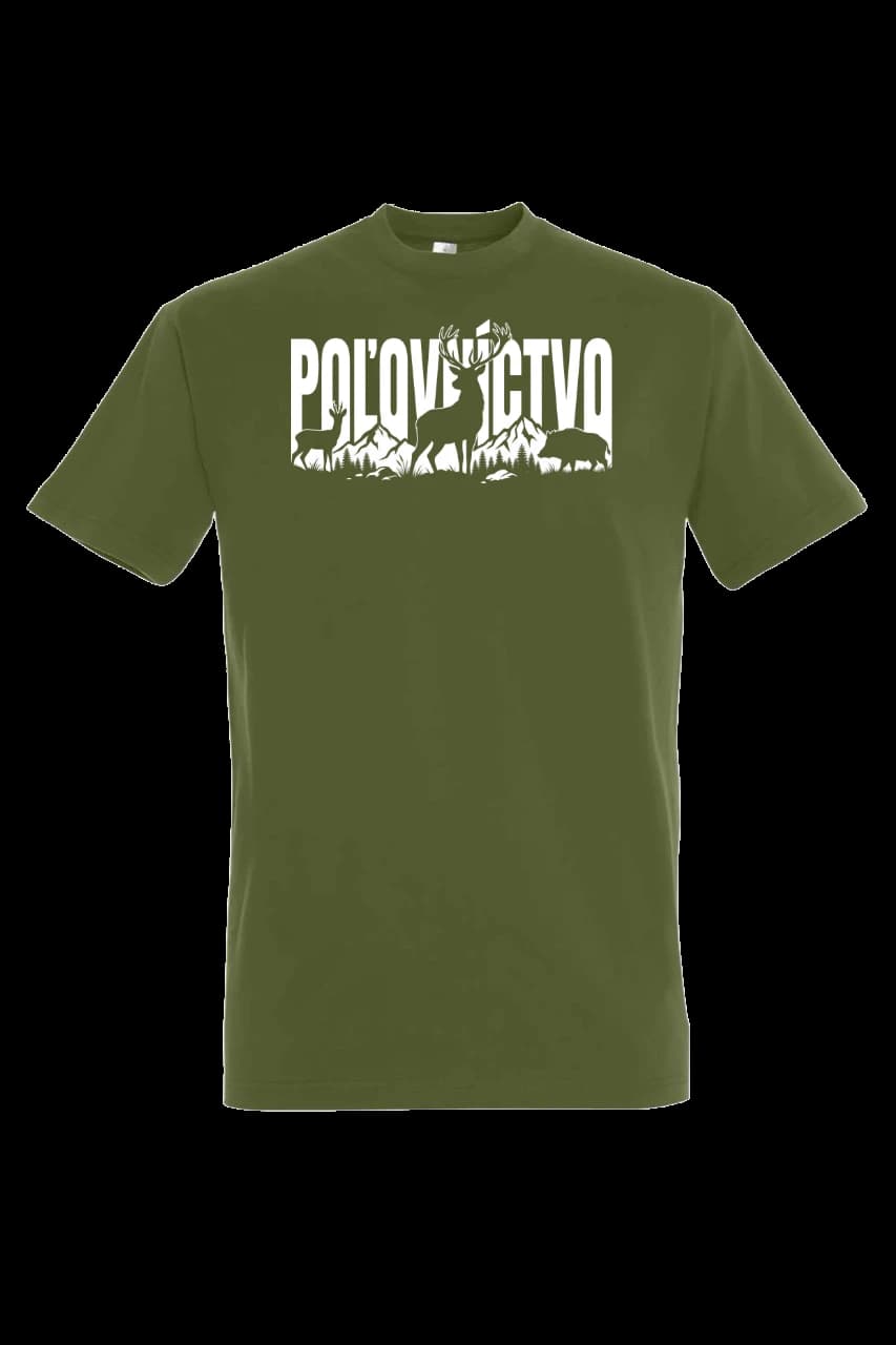 T-shirt Nápis poľovníctvo | Biela potlač, Man, Dark Khaki