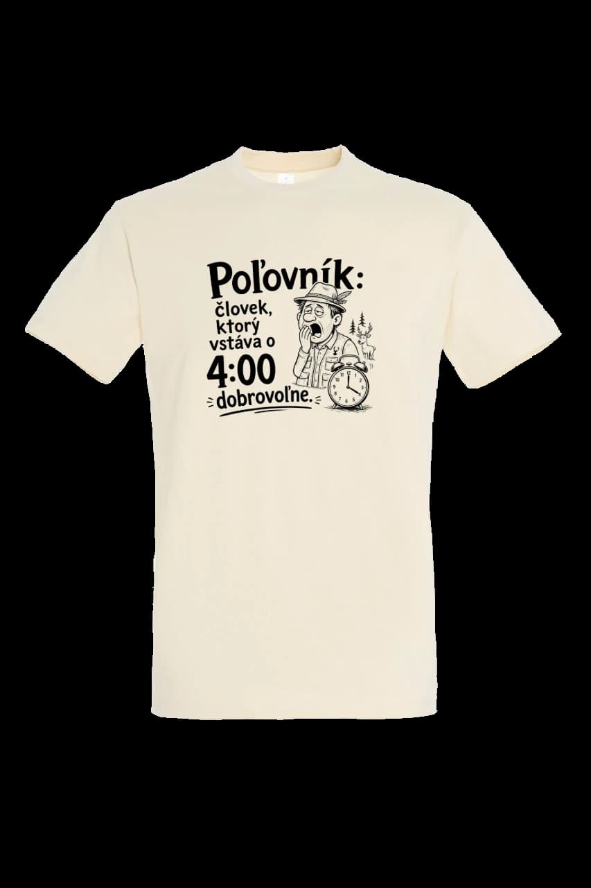 Tričko Poľovík vstáva dobrovoľne | čierna potlač, Muž, Krémová