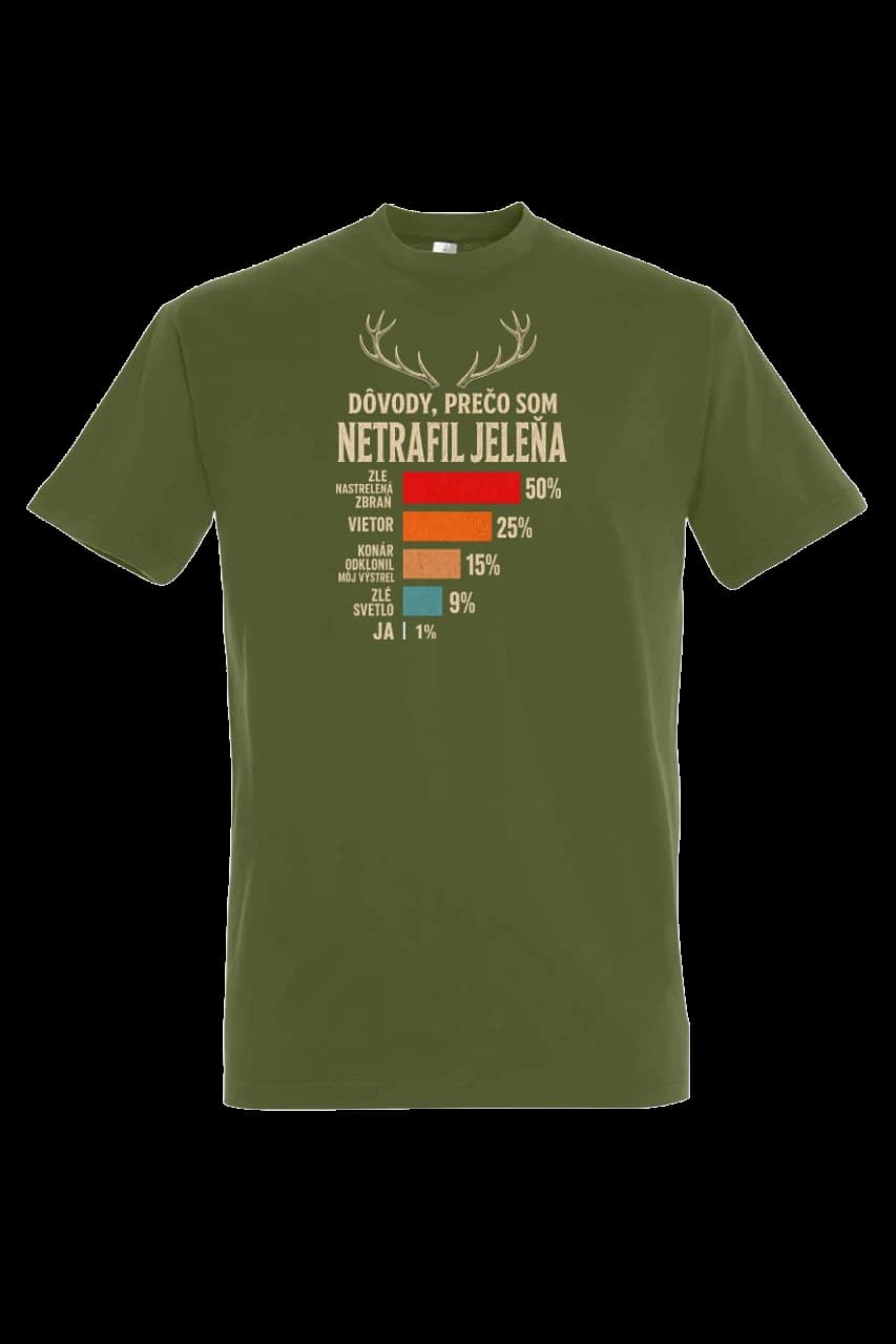 T-shirt Poľovnícke tričko Prečo som netrafil | biely text, Man, Dark Khaki